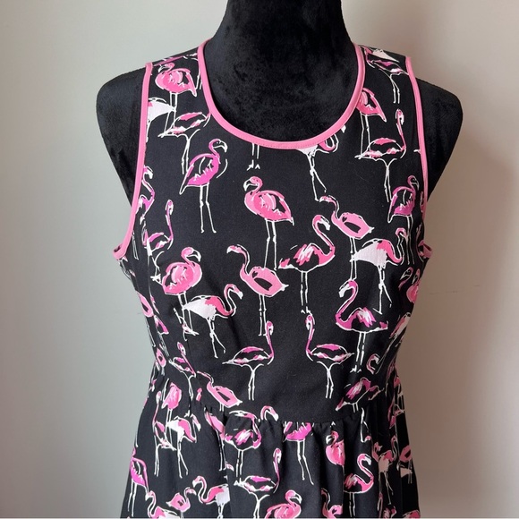 Crown & Ivy Black Black & Pink Flamingo Dress -Size 12P - Picture 1 of 13